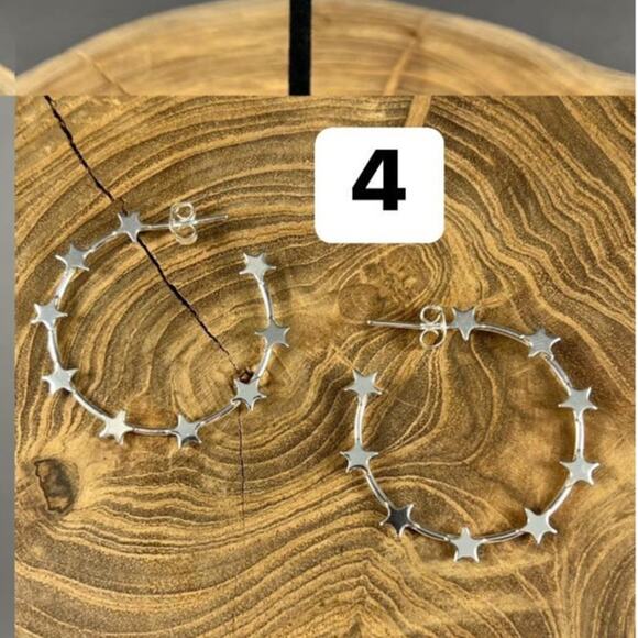 Sterling Silver Celestial Star Hoop Earrings - Picture 1 of 2